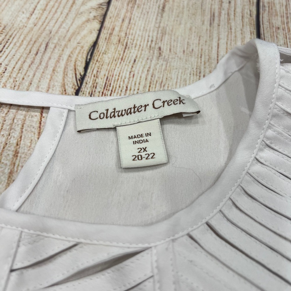 Coldwater Creek White Sleeveless Blouse Lattice Cutout Neck Plus Size 2X 20-22 - Picture 3 of 7